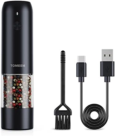  [Upgraded Larger Capacity] Electric Salt And Pepper Grinder Set Rechargeable With LED Lights - Stainless Steel Automatic Pepper Grinder And Salt Grinder Refillable With 6 Adjustable Coarseness