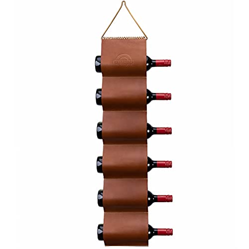  Wall Wine Rack - Leather Wine Rack, Hanging Wine Rack For 6 Bottles, Wine Gifts For Wine Lovers, Wall Mounted Wine Rack And Leather Wine Bottle Holder