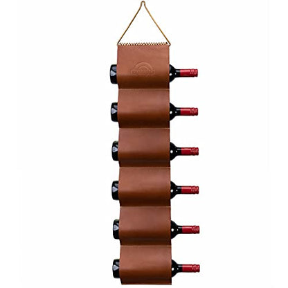  Wall Wine Rack - Leather Wine Rack, Hanging Wine Rack For 6 Bottles, Wine Gifts For Wine Lovers, Wall Mounted Wine Rack And Leather Wine Bottle Holder