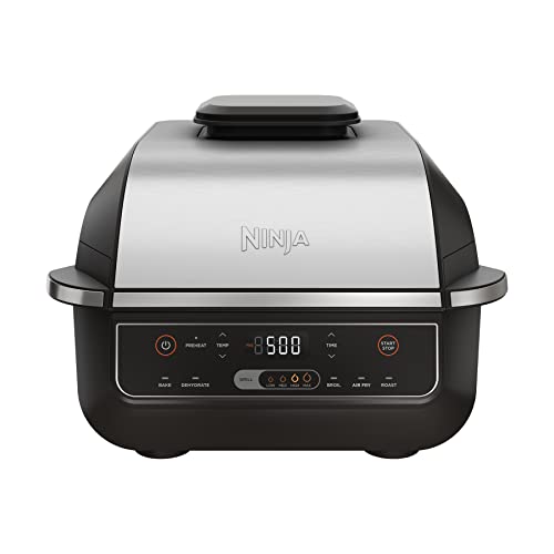 Ninja FG551 Foodi Smart XL 6-in-1 Indoor Grill With Air Fry, Roast, Bake, Broil & Dehydrate, Smart Thermometer, Black/Silver
