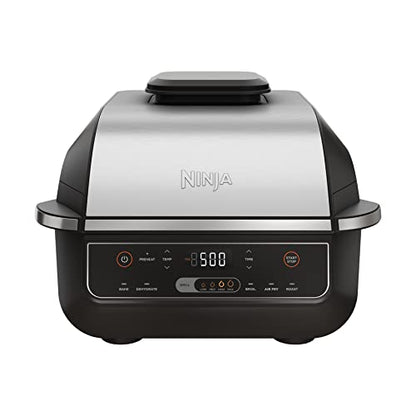 Ninja FG551 Foodi Smart XL 6-in-1 Indoor Grill With Air Fry, Roast, Bake, Broil & Dehydrate, Smart Thermometer, Black/Silver