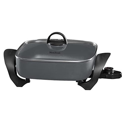  SKWB12GY13 Family-Sized Electric Skillet With Lid And Diamond Shield Scratch-Resistant Non-Stick Finish, 12 By 12 By 3 In, Gray