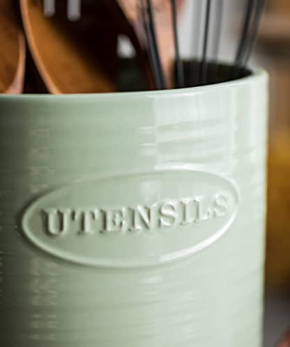 YHOSSEUN Kitchen Utensil Crock For Farmhouse Decor Utensil Holder For Countertop Organizer Extra-Large Utensil Caddy Porcelain, Oval, Green