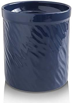  Kitchen Utensil Holder, Large Ceramic Utensil Crock, Deep And Stable, Utensils Caddy Texture Series (Dark Blue)