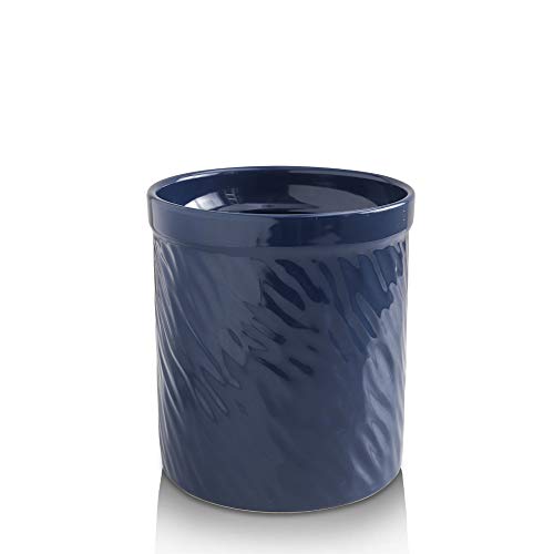  Kitchen Utensil Holder, Large Ceramic Utensil Crock, Deep And Stable, Utensils Caddy Texture Series (Dark Blue)
