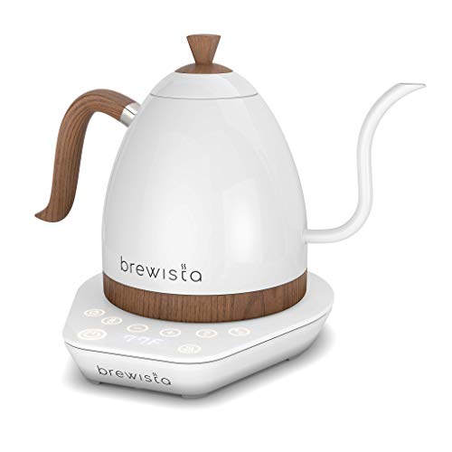  Artisan Electric Gooseneck Kettle, 1 Liter, For Pour Over Coffee, Brewing Tea, LCD Panel, Precise Digital Temperature Selection, Flash Boil And Keep Warm Settings (Pearl All White)