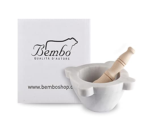  Mortar In White Carrara Marble With Pestle Made In Italy - For Pesto Or Spices - Genovese Model (ø 18 Cm)