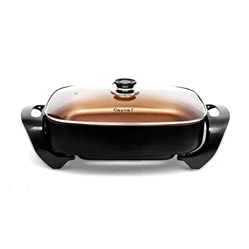  Aynel Professional Non-stick Copper Electric Skillet Jumbo, Deep Dish With Tempered Glass Vented Lid, Upgrade Thermostat, 16”x 12”x 3.15”- 8 Quart (Black-1)