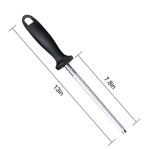  Knife Sharpener Rod, Fanerfun 13 Inch Carbon Steel Professional Knife Sharpening Steel, Knife Sharpener With Hanging Holes (13 Inches)