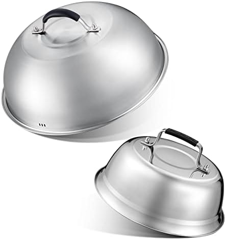  HOUSE AGAIN 2 Pack Cheese Melting Dome Set - 18/8 Stainless Steel Griddle Grill Accessories - Durable Round Basting, Steaming Cover - Heat Resistant Handle For Flat Top Griddle Grill Indoor/Outdoor