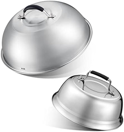  HOUSE AGAIN 2 Pack Cheese Melting Dome Set - 18/8 Stainless Steel Griddle Grill Accessories - Durable Round Basting, Steaming Cover - Heat Resistant Handle For Flat Top Griddle Grill Indoor/Outdoor