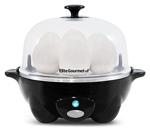  Elite Gourmet EGC-007B# Rapid Egg Cooker, 7 Easy-To-Peel, Hard, Medium, Black & ESM2207 Maxi-Matic Sandwich Panini Maker Grilled Cheese Machine Tuna Melt Omelets Non-Stick Surface, 2 Slice, Black