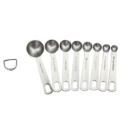  Magnetic Measuring Spoons Set, Dual Sided, Stainless Steel, Fits In Spice Jars, Black, Set Of 8