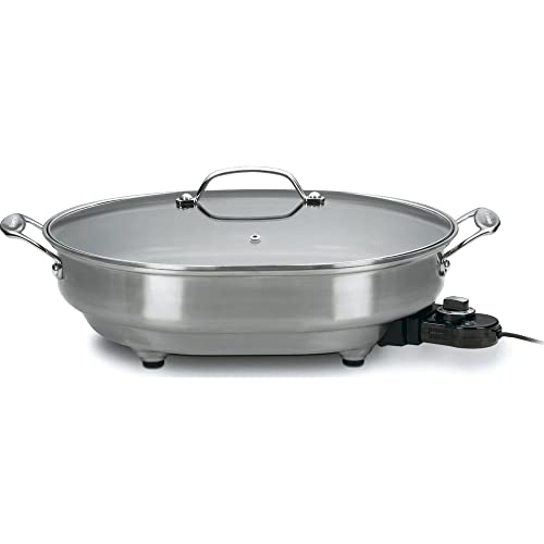  CSK-150 1500W Nonstick Electric Skillet Brushed Stainless Bundle With Cuisinart 12 Piece Ceramic Coated Cutlery Set Matte Black