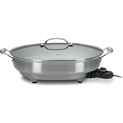  CSK-150 1500W Nonstick Electric Skillet Brushed Stainless Bundle With Cuisinart 12 Piece Ceramic Coated Cutlery Set Matte Black