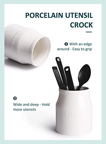  Kitchen Utensil Holder For Kitchen Counter, 7.2" White Utensil Caddy, Cooking Utensil Holder, Weighted Base & Non-Slip For Home Kitchen Décor, Housewarming Gift, Porcelain
