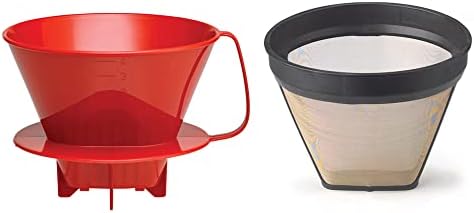 Pour-Over Reusable Coffee Brewing Cone With Gold-Toned Mesh Permanent Coffee Filter, Number 4-Size, Black