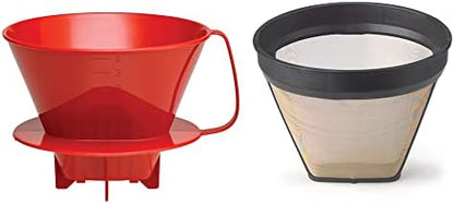  Pour-Over Reusable Coffee Brewing Cone With Gold-Toned Mesh Permanent Coffee Filter, Number 4-Size, Black