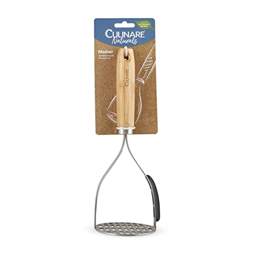  Ulinare Naturals C70008 Masher | Sustainable Bamboo/Stainless Steel | (L)270mm X (W)105mm | Manual Hand Held Mashing Tool/Kitchen Utensil | Metal Masher/Includes Pan Scraper | Not Dishwasher Safe