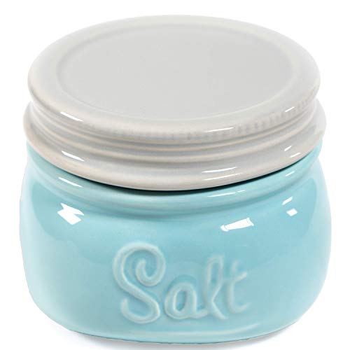  Mason Salt Cellar - Ceramic Salt Cellar With Lid - Rustic Farmhouse Decor By Sparrow Decor (Blue)