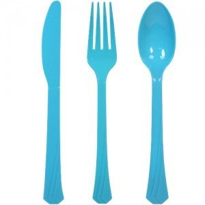  72-Pack Plastic Cutlery Set Heavy Duty Colored Plastic Silverware Set Includes 24 Forks, 24 Teaspoons, And 24 Knives In Lime Green, Island Blue And Pearl…
