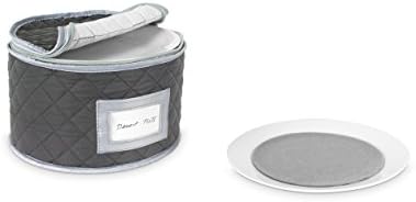  Fine China Storage - Set Of 4 Quilted Cases For Dinnerware Storage. Sizes: 12" - 10" - 8.5" And 7" Long - Gray - Quilted Fabric Container With 48 Felt Plate Separators Included