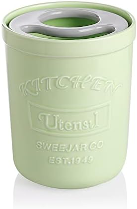  Kitchen Utensil Holder, 7.2" Ceramic Utensil Crock For Cooking Countertop, Housewarming, Wedding, Birthday Gift (Gray)