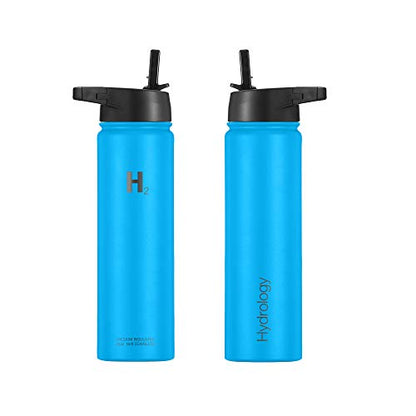  Ydrology Water Bottle - 18 Oz, 22 Oz, 32 Oz, 40 Oz, Or 64 Oz With 3 LIDS Double Wall Vacuum Insulated Stainless Steel Wide Mouth Sports Hot & Cold Thermos (22 Oz, Pacific Blue)
