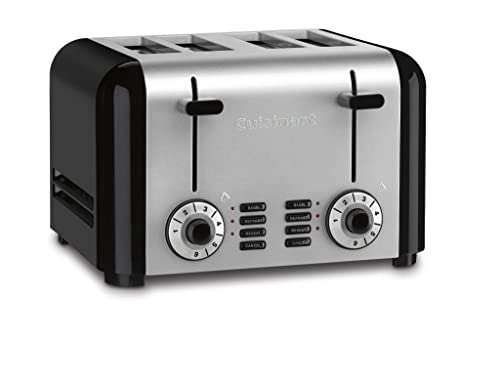  SCO-60 Deluxe Electric Can Opener, Stainless Steel & 4 Slice Toaster By Cuisinart, Compact Toaster For Toast, Bagels, Defrost, Reheat & More, Stainless Steel/Black, CPT-340P1