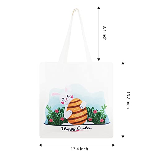  AKEROCK Easter Bags, Large Easter Canvas Bags With Handles, Reusable Tote Bags For Kids Egg Hunt - 3 PCS
