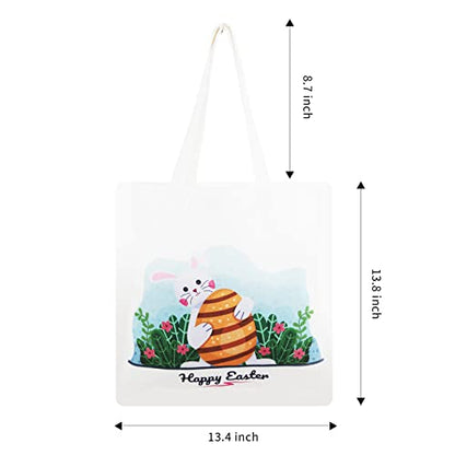  AKEROCK Easter Bags, Large Easter Canvas Bags With Handles, Reusable Tote Bags For Kids Egg Hunt - 3 PCS