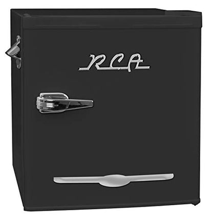 RCA 1.6 Cu. Ft. Retro Bar Fridge With Side Bottle Opener, Black (RFR176-BLACK)