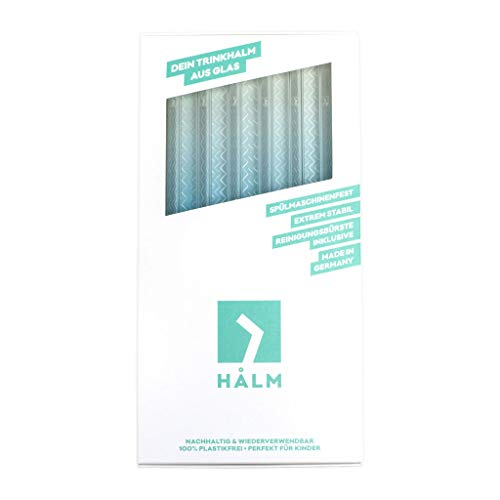  ALM Glass Straws - 6x 9 Inch Reusable Drinking Straws + Plastic-Free Cleaning Brush - Made In Germany - Dishwasher Safe - Eco-Friendly - Straight - Perfect For Smoothies, Cocktails