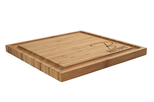  Custom Laser Engraved Bamboo Cutting Board - Letter Script Monogram Thin - 1 Piece - 11" X 11" X 0.75" (Grooved) - Customized Personalized Kitchen Gift For Couples, Weddings, Closing