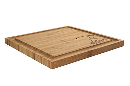  Custom Laser Engraved Bamboo Cutting Board - Letter Script Monogram Thin - 1 Piece - 11" X 11" X 0.75" (Grooved) - Customized Personalized Kitchen Gift For Couples, Weddings, Closing