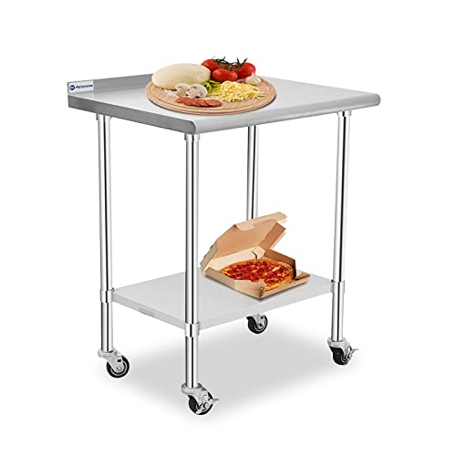  Stainless Steel Table, 30 X 24 Inches Prep & Work Table With Caster Backsplash And Adjustable Undershelf Metal Utility Workstations For Commercial Kitchen Or Restaurant Supplies