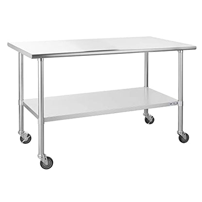  Ally Stainless Steel Table For Prep & Work 30 X 60 Inches With Caster Wheels, NSF Commercial Heavy Duty Table With Undershelf And Galvanized Legs For Restaurant, Home And Hotel