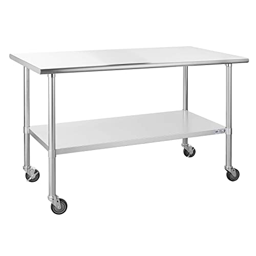  Ally Stainless Steel Table For Prep & Work 30 X 60 Inches With Caster Wheels, NSF Commercial Heavy Duty Table With Undershelf And Galvanized Legs For Restaurant, Home And Hotel