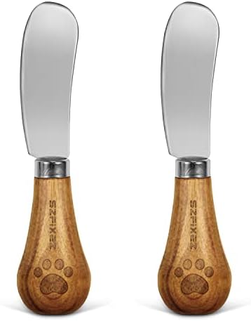  Vertical Cheese Knife Set Cute Standing Butter Knife Food Grade 420 Stainless Steel Cheese Spreader Knives Butter Spreader With Wooden Handle For Fruit, Picnic,Charcuterie , Party, 4.7 Inch, 4 Pieces (4 Pack)