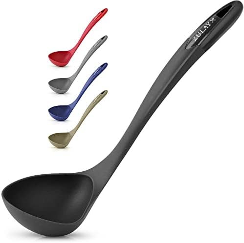  Soup Ladle Spoon With Comfortable Grip - Cooking And Serving Spoon For Soup, Chili, Gravy, Salad Dressing And Pancake Batter - Large Nylon Scoop & Soup Ladle Great For Canning And Pouring - Red