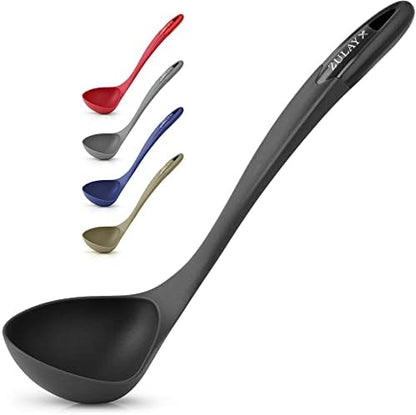  Soup Ladle Spoon With Comfortable Grip - Cooking And Serving Spoon For Soup, Chili, Gravy, Salad Dressing And Pancake Batter - Large Nylon Scoop & Soup Ladle Great For Canning And Pouring - Red
