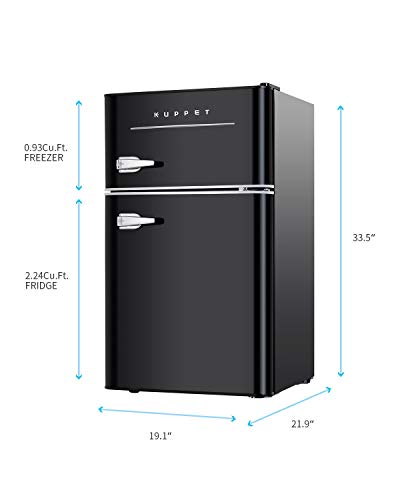  Retro Mini Refrigerator 2-Door Compact Refrigerator For Dorm, Garage, Camper, Basement Or Office, 3.2 Cu.Ft (Black)