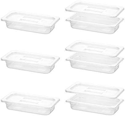  BIEAMA 6 Pack Food Pans With Lids, 1/6 Size 4'' Deep, Polycarbonate, Clear