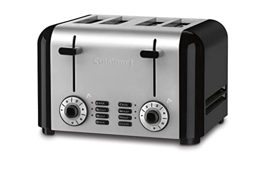  SCO-60 Deluxe Electric Can Opener, Stainless Steel & 4 Slice Toaster By Cuisinart, Compact Toaster For Toast, Bagels, Defrost, Reheat & More, Stainless Steel/Black, CPT-340P1