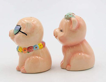  Fine Ceramic Happy Pigs Couple Salt & Pepper Shakers Set, 3-1/8" H