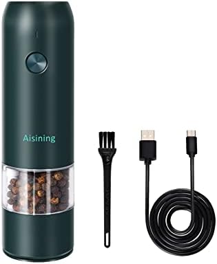  Electric Salt And Pepper Grinder, Salt And Pepper Mill Set Automatic Pepper Grinder With USB C Rechargeable, One-Handed Operation, Adjustable Coarseness, LED Light, Green