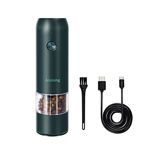  Electric Salt And Pepper Grinder, Salt And Pepper Mill Set Automatic Pepper Grinder With USB C Rechargeable, One-Handed Operation, Adjustable Coarseness, LED Light, Green