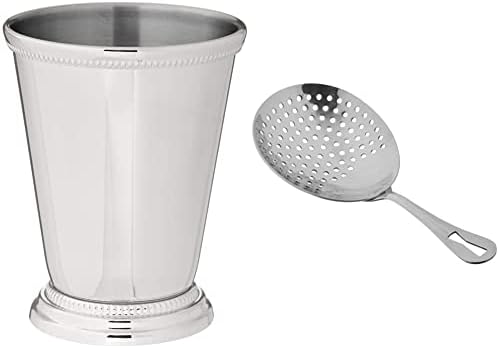  Julep Cup, Stainless & Julep Strainer, Stainless Steel
