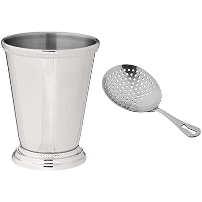  Julep Cup, Stainless & Julep Strainer, Stainless Steel