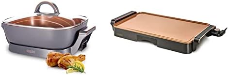  RUX Electric Skillet With Glass Lid - Nonstick Scratch Resistant Ceramic Pan, Extra Deep With Removable Temperature Probe, 12" X 12", 1400 Watts